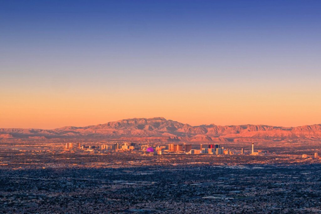 Las Vegas skyline at sunrise